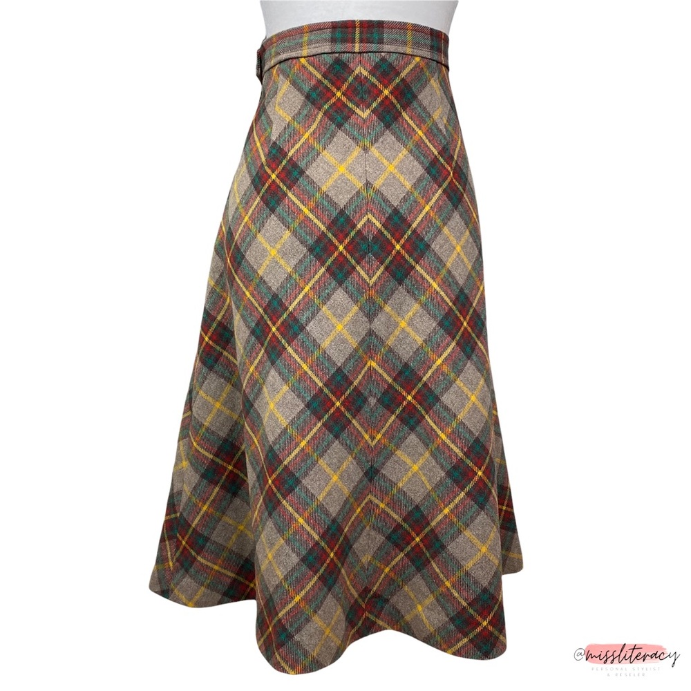 Vintage Women's Mister Leonard/Len Wasser Wool Plaid Tartan Midi Skirt [Size L] - Picture 8 of 15